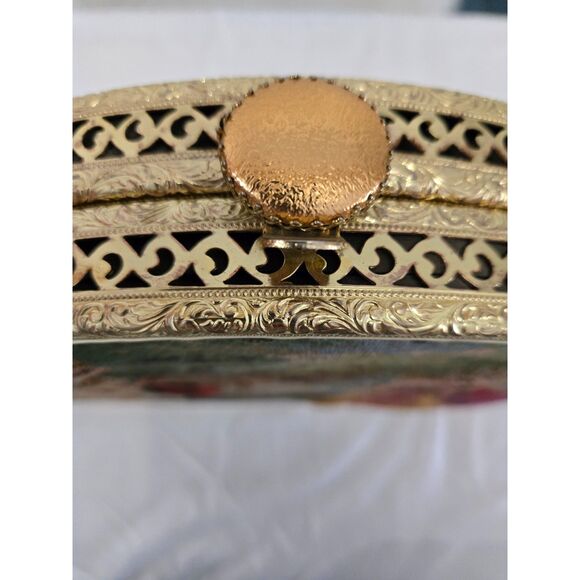 VTG 1950/60's Renaissance Tapestry Briefcase Bag Gold Multicolor Rare - Picture 4 of 6